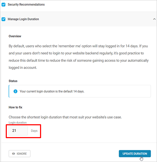 Defender - Manage Login Duration