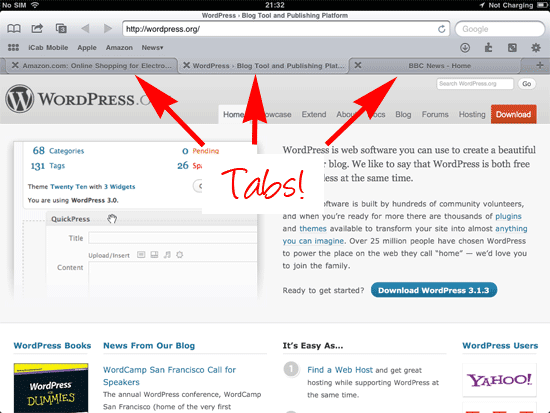 icab icab iPad browser with tabs