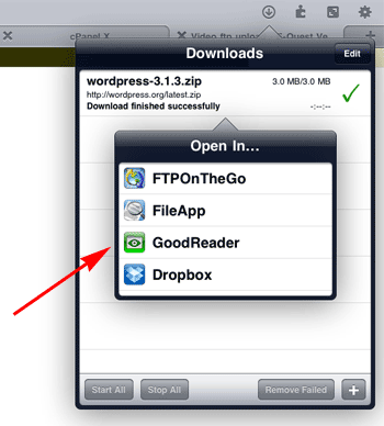 opengoodreader transfer the file to goodreader