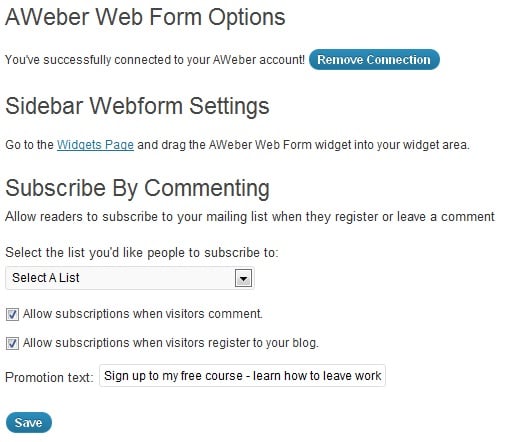 AWeber Plugin Options