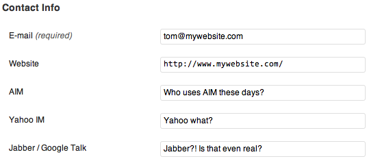 User Profile Contact Info