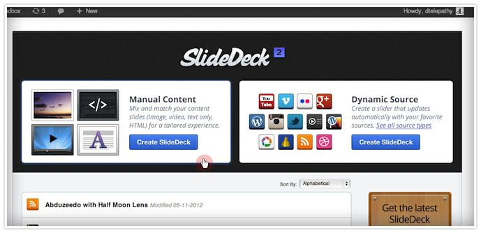 Manage SlideDecks Screen Manage SlideDecks Screen