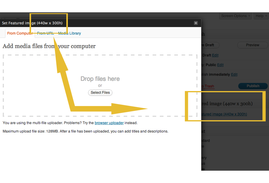 Featured Image dimensions screenshot