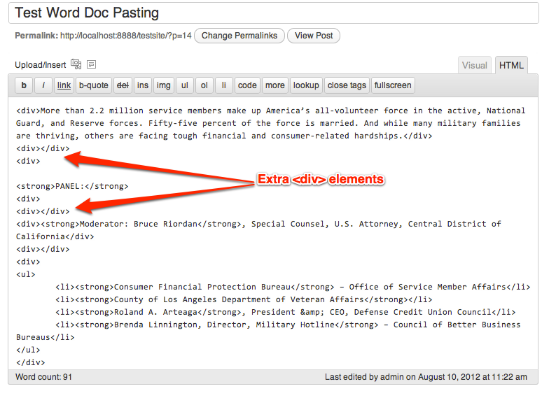 pasting from word nests more html