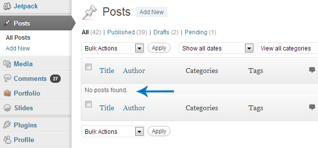 Non-admin user cannot see any posts listed