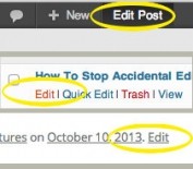 Image composed of 3 screen grabs of the various edit links for a WordPress post