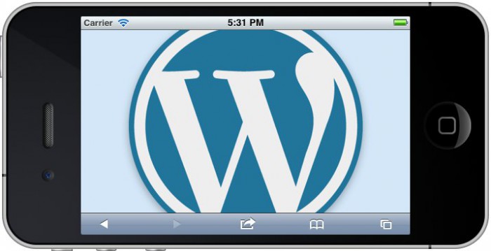 iPhone in landscape with WordPress logo
