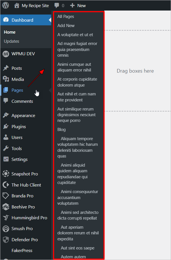 Page Management Dropdown plugin - menu