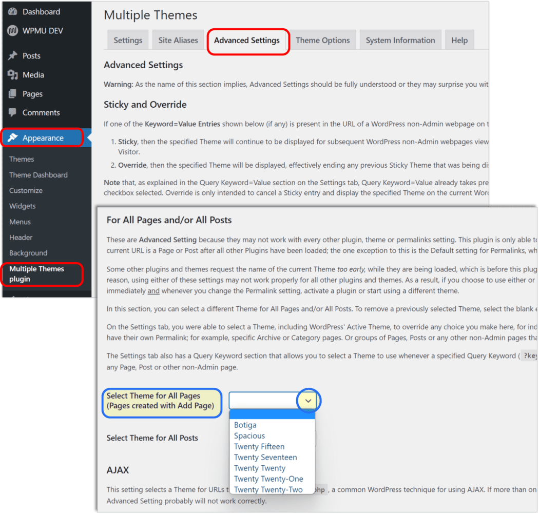Multiple Themes plugin