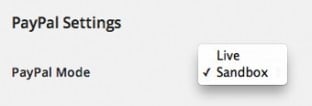 Screengrab of the PayPal Mode Settings