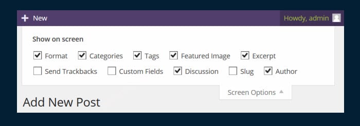 The Screen Options tab contains some important options.