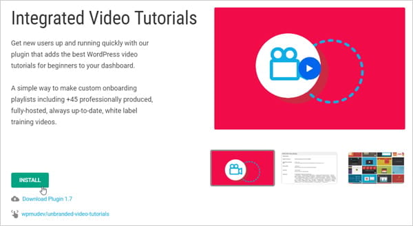 Screenshot of Integrated Video Tutorials plugin page