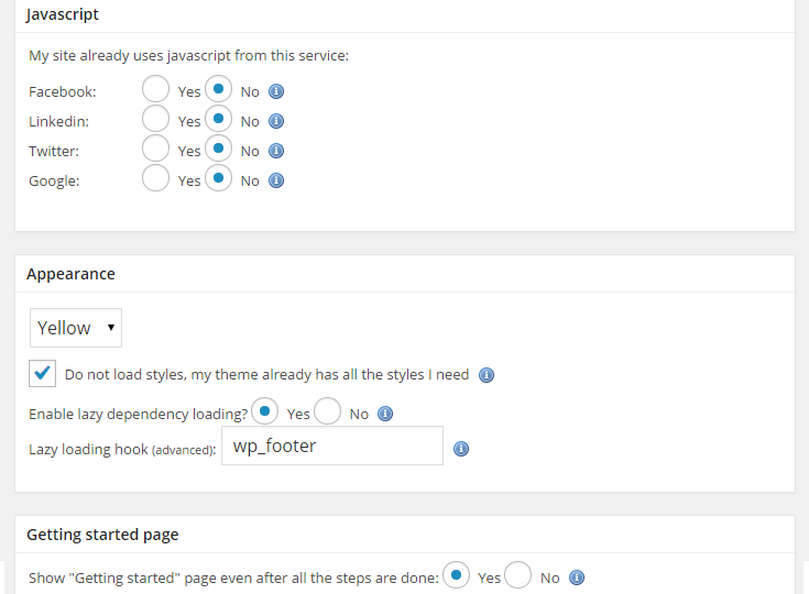The settings configuration page for the Social Marketing plugin.