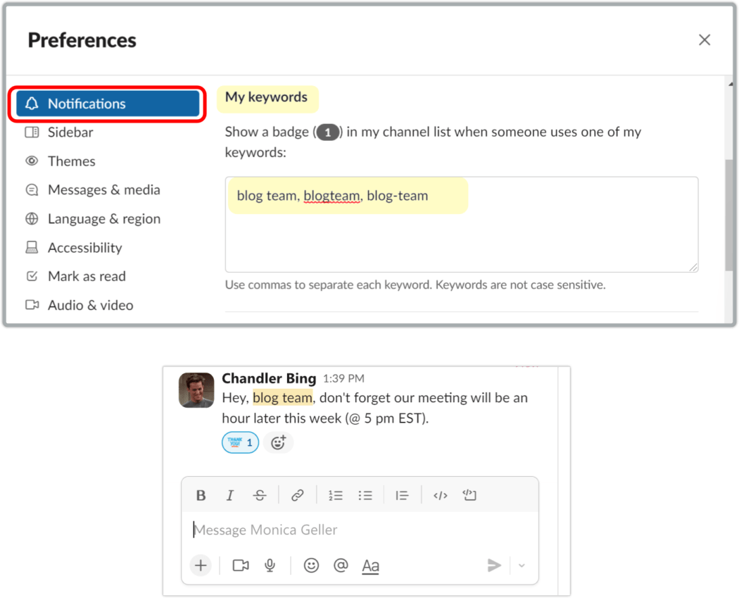 Slack triggers/keywords