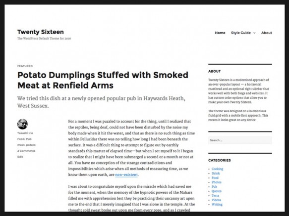 Twenty sixteen theme - demo screenshot