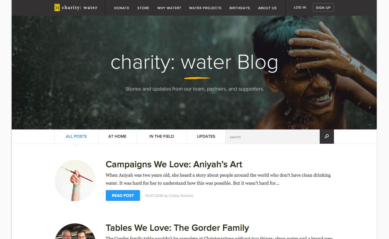 Charity: Water's mission is to bring clean and safe drinking water to every person in the world.