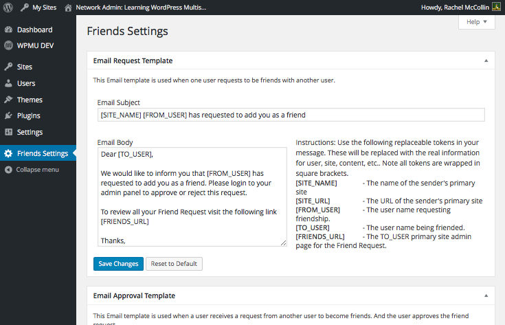 The Friends settings screen
