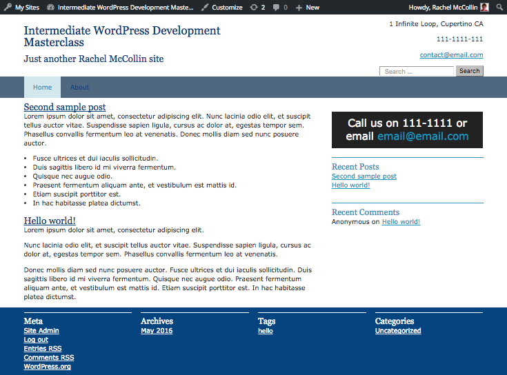 the widget on the front end of the site