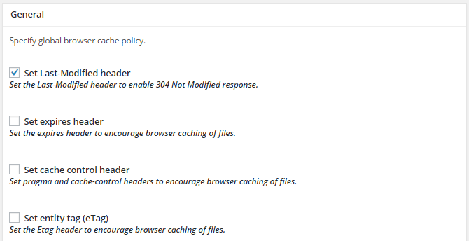 screenshot of general section of browser menu in w3tc