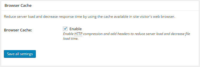 screenshot of browser section in general settings menu in w3tc