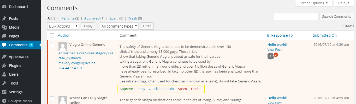 The comments page.