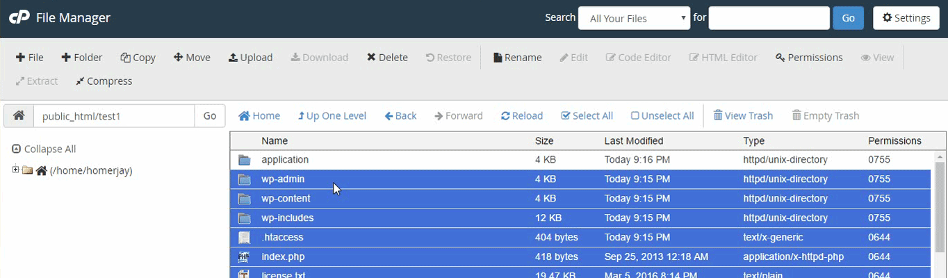 Files are dragged and dropped to the new directory.