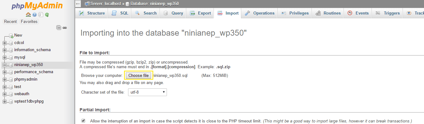 Import page