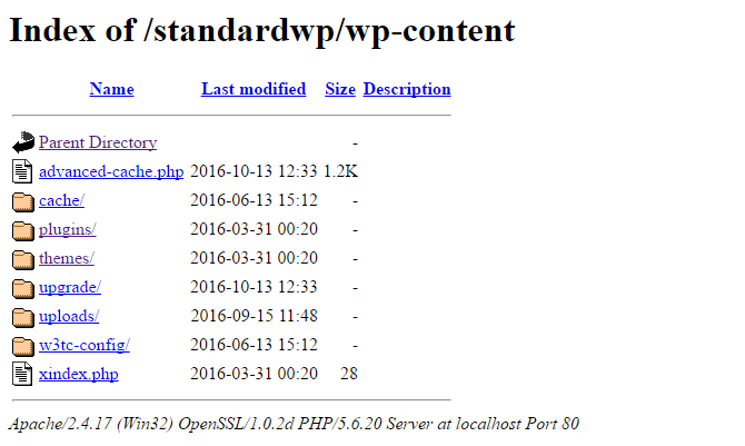 A screenshot showing a listing of files in wp-content