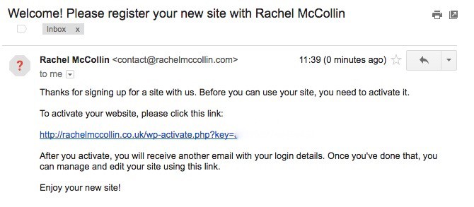 The updated network activation email