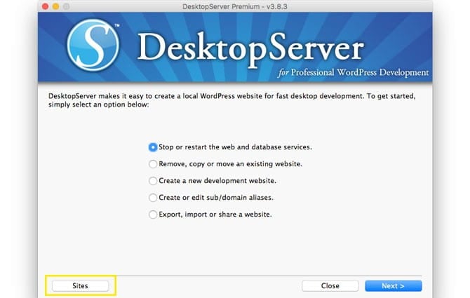 DesktopServer window