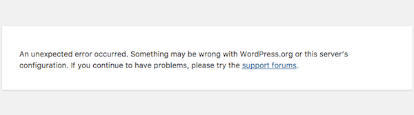 "An unexpected error occurred" message