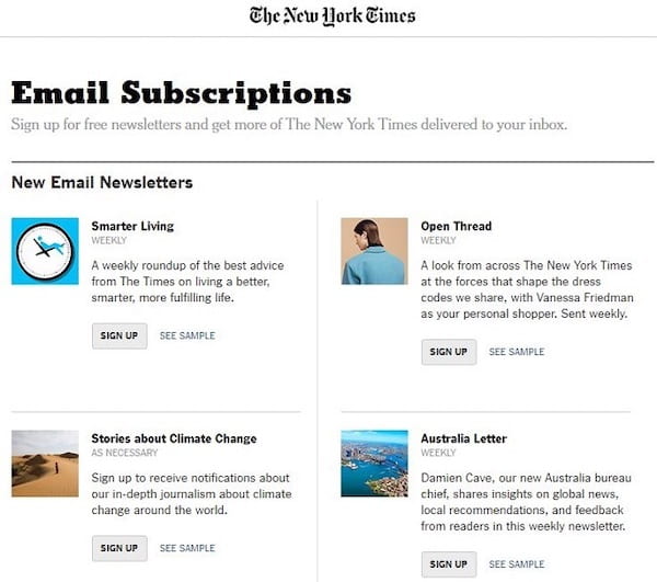 An example of The New York Times offering highly relevant content