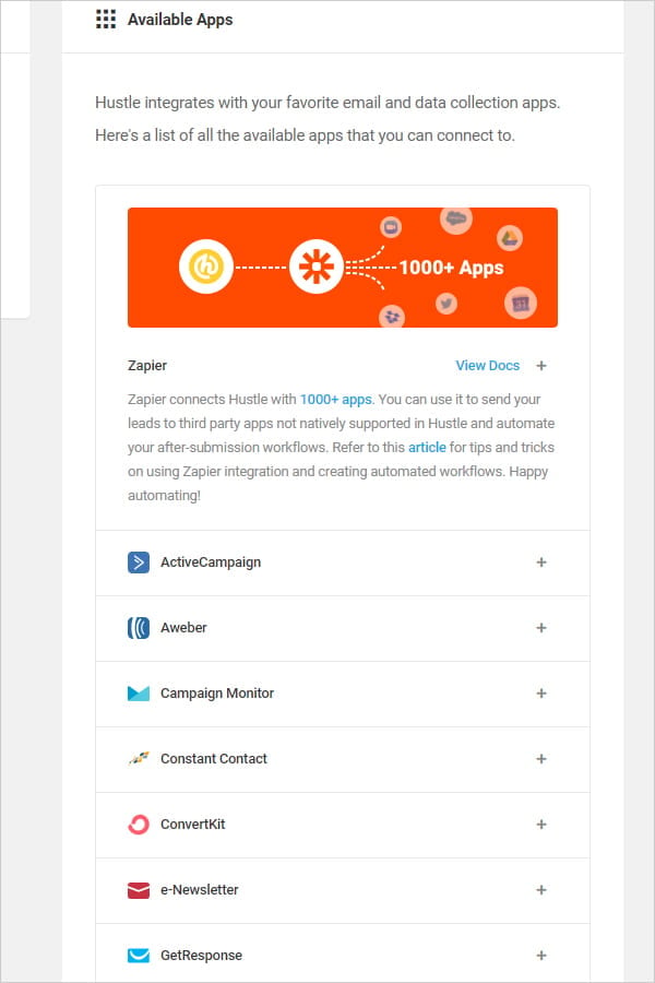 Hustle Integrations