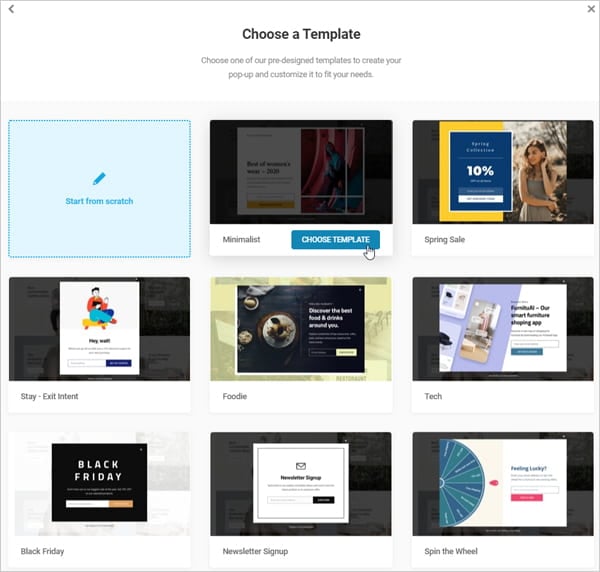 Hustle Pop-up Template screen