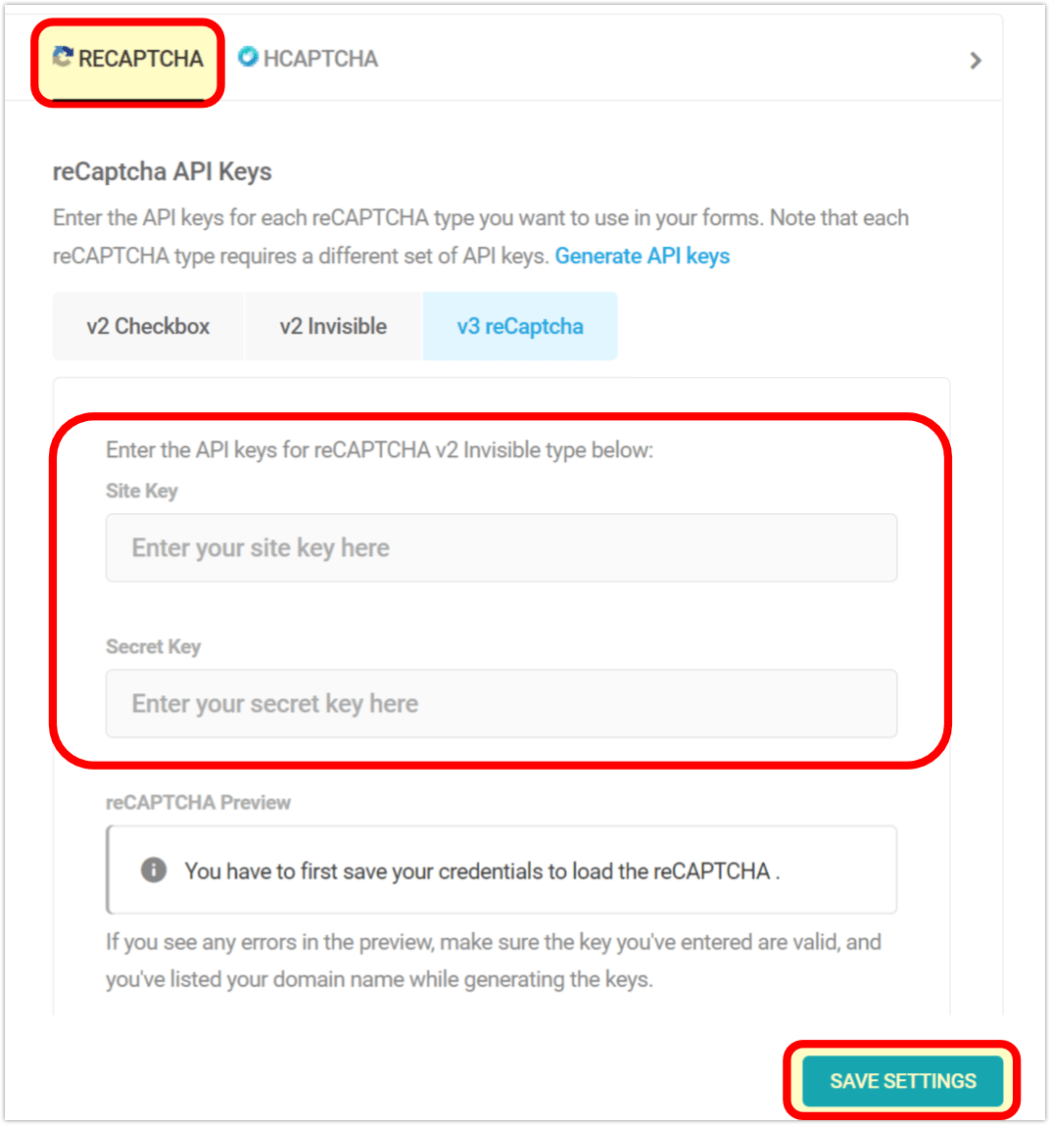 recaptcha setup