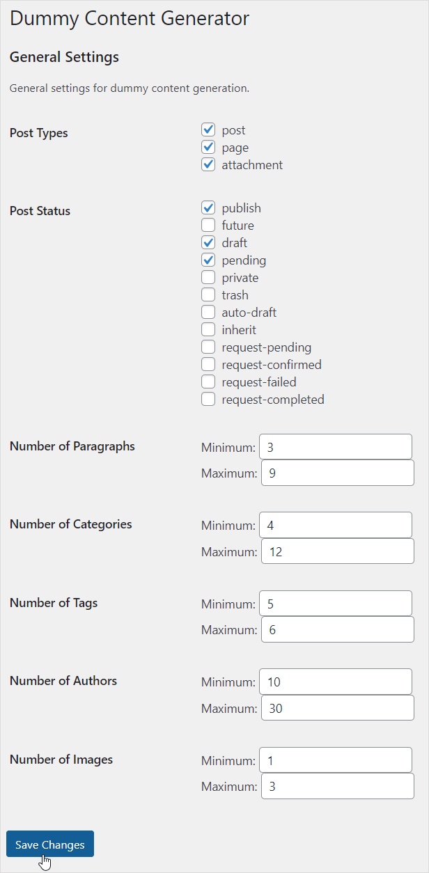 Dummy Content Generator WordPress plugin -created by ChatGPT