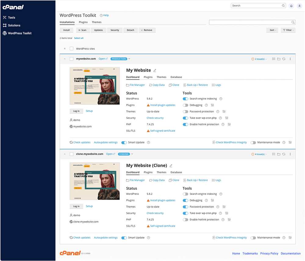 WP Toolkit interface
