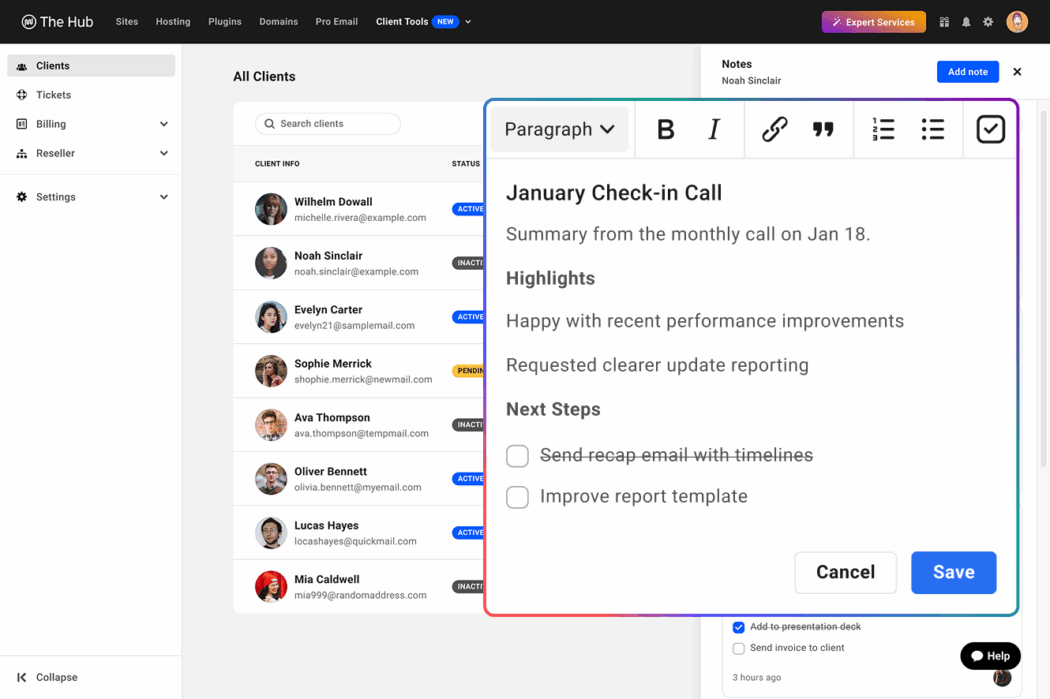 Client notes editor