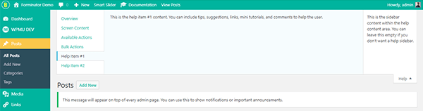 WordPress Dashboard customized with Branda