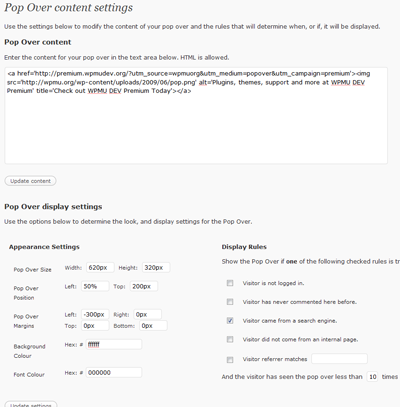 Popover settings