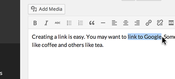 Highlight a word or a group of words and click the 'Link' icon.