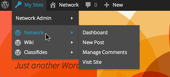 Hover over the site title to reveal a submenu.