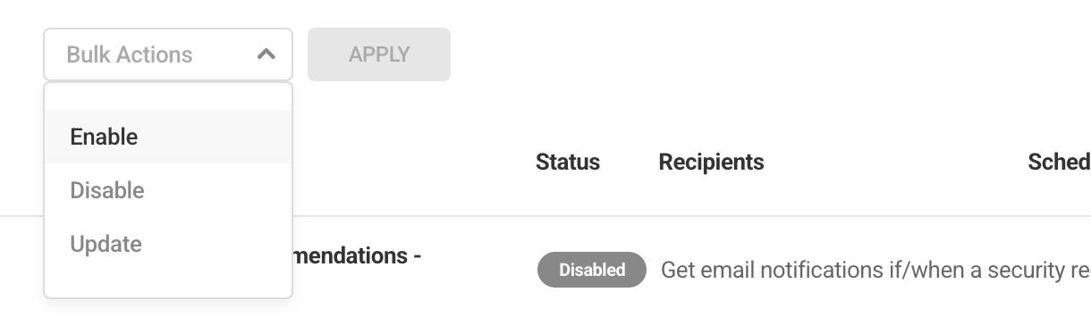 Bulk actions filter