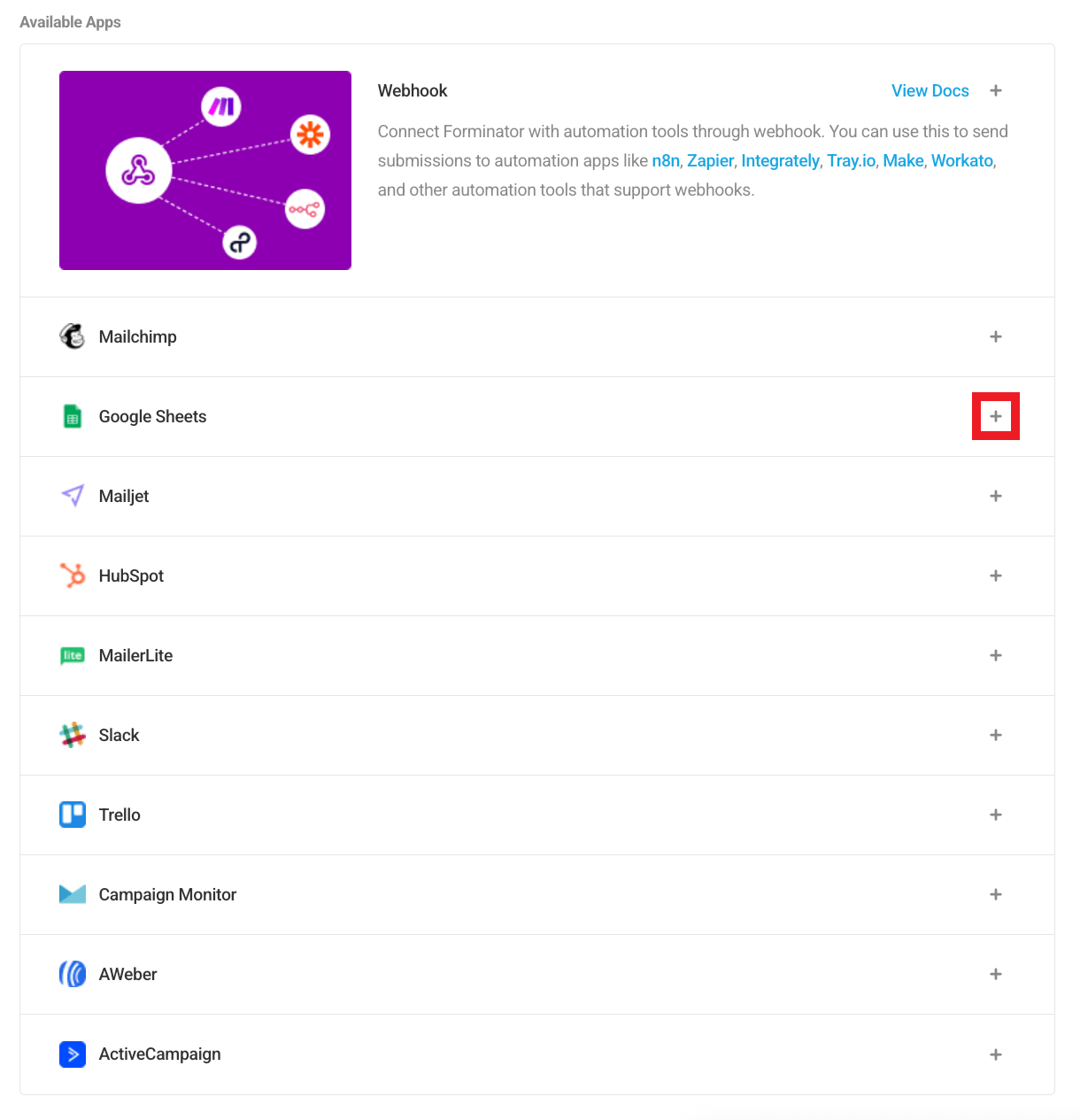 Forminator Google Sheets integration