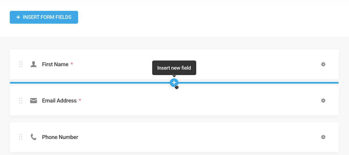 Inserting a field in a specific location