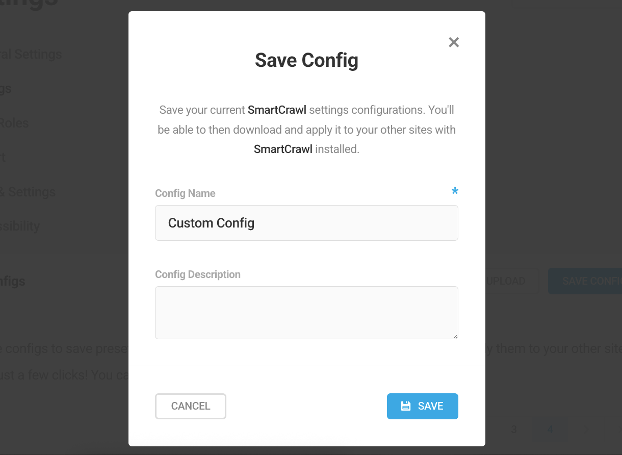 Save config window